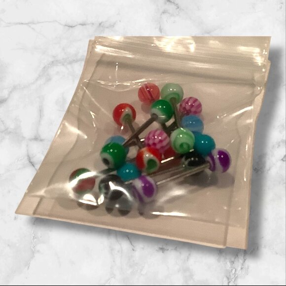 Assorted Colorful Acrylic Tongue & Nipple Barbell Piercing Jewelry Set 14g 10 pc - Picture 4 of 8